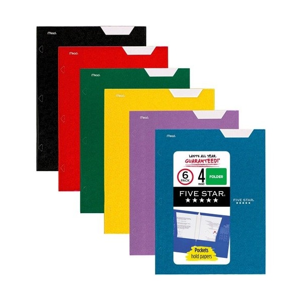 Mead Products Five Star 38056, Four-Pocket Portfolio, 8 1/2 X 11, Assorted Colors, Trend Design, 6, 6PK MEA38056 - main